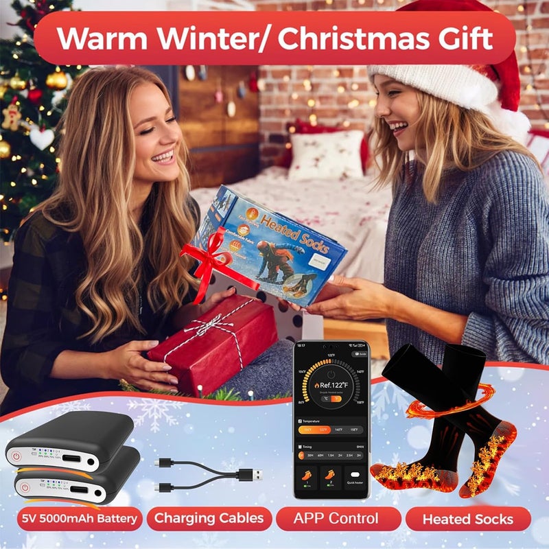 ANSOZLEE Heated Socks, Heated Socks for Women Men with App Control 2 * 8500mAh Rechargeable Electric Heated Socks Washable Warm Socks for Outdoors Work Skiing Hunting Riding Cycling Hiking Camping Xmas Gifts - Image 2